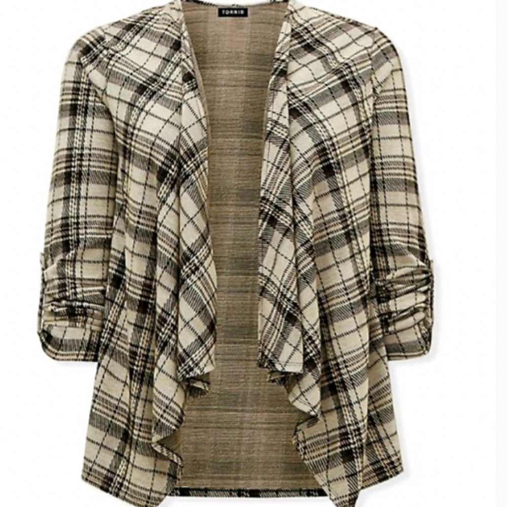 Torrid Plaid Drape Cardigan Jacket
